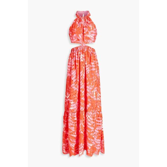 NWT ML MONIQUE LHUILLIER Cutout Orange Pink Maxi Summer Dress Size 8 Beach - Picture 2 of 2